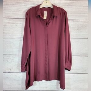 CHICO'S Button Up Blouse Burgundy Size 2 (12/14)